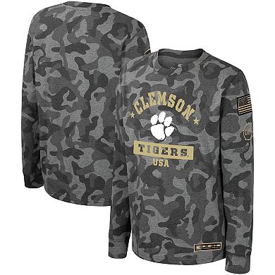 Youth Colosseum Camo Clemson Tigers OHT Military Appreciation Dark Star Long Sleeve T-Shirt