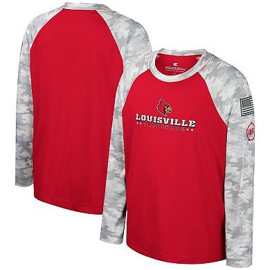 Youth Colosseum Red/Camo Louisville Cardinals OHT Military Appreciation Dark Star Raglan Long Sleeve T-Shirt