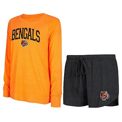 Women's Concepts Sport Black/Orange Cincinnati Bengals Raglan Long Sleeve T-Shirt & Shorts Lounge Set