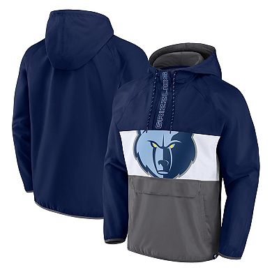 Men's Fanatics Branded  Navy/Gray Memphis Grizzlies Anorak Flagrant Foul Color-Block Raglan Hoodie Half-Zip Jacket