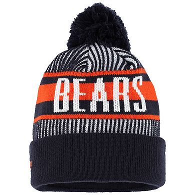 Youth New Era Navy Chicago Bears Striped  Cuffed Knit Hat with Pom