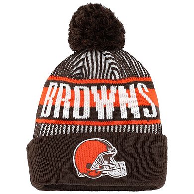 Youth New Era Brown Cleveland Browns Striped  Cuffed Knit Hat with Pom