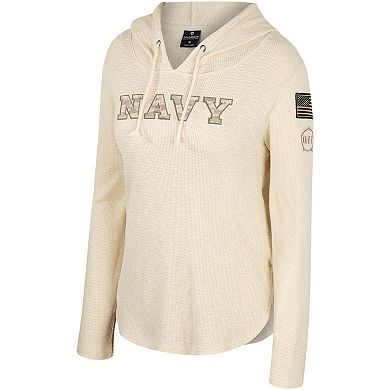 Women's Colosseum Cream Navy Midshipmen OHT Military Appreciation Casey Raglan Long Sleeve Hoodie T-Shirt