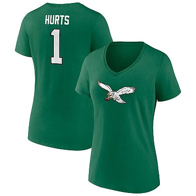 Women's Fanatics Branded Jalen Hurts  Kelly Green Philadelphia Eagles Player Icon Name & Number V-Neck T-Shirt