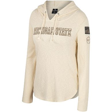Women's Colosseum Cream Michigan State Spartans OHT Military Appreciation Casey Raglan Long Sleeve Hoodie T-Shirt
