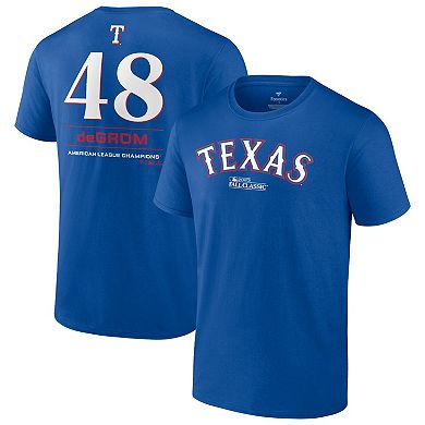Men's Fanatics Branded Jacob deGrom Royal Texas Rangers 2023 American League Champions Player Name & Number T-Shirt