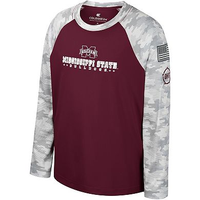 Youth Colosseum Maroon/Camo Mississippi State Bulldogs OHT Military Appreciation Dark Star Raglan Long Sleeve T-Shirt