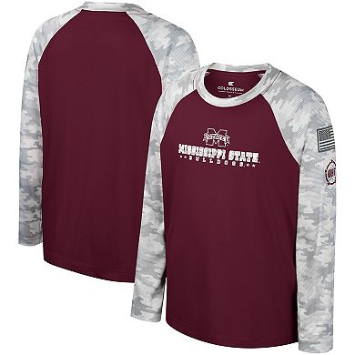 Youth Colosseum Maroon/Camo Mississippi State Bulldogs OHT Military Appreciation Dark Star Raglan Long Sleeve T-Shirt