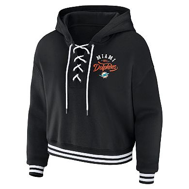 Women's WEAR by Erin Andrews  Black Miami Dolphins Lace-Up Pullover Hoodie