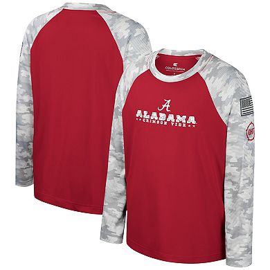 Youth Colosseum Crimson/Camo Alabama Crimson Tide OHT Military Appreciation Dark Star Raglan Long Sleeve T-Shirt