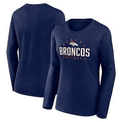 Women's Fanatics Branded Navy Denver Broncos Plus Size Foiled Play Long Sleeve T-Shirt