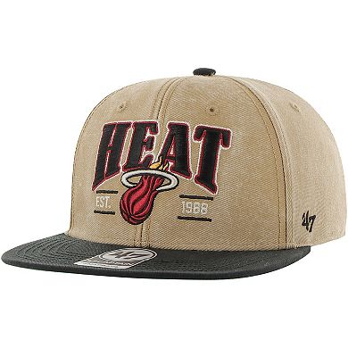 Men's '47 Khaki/Black Miami Heat Chilmark Captain Snapback Hat
