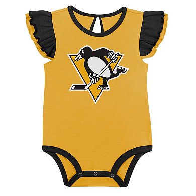Girls Infant Black/Gold Pittsburgh Penguins Two-Pack Training Bodysuit Set