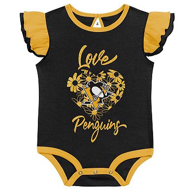 Girls Infant Black/Gold Pittsburgh Penguins Two-Pack Training Bodysuit Set