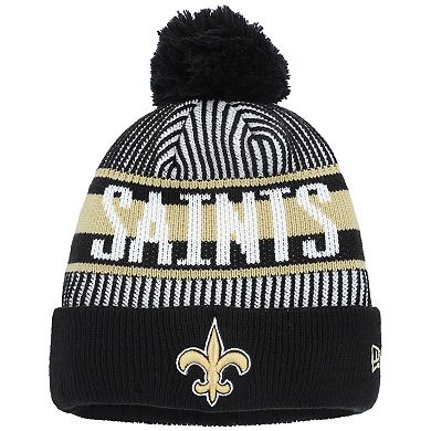 Youth New Era Black New Orleans Saints Striped  Cuffed Knit Hat with Pom