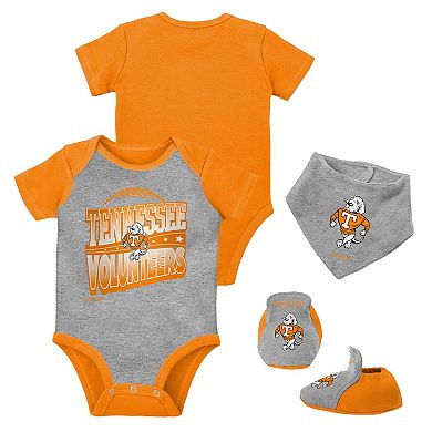 Infant Mitchell & Ness Orange/Heather Gray Tennessee Volunteers 3-Pack Bodysuit, Bib and Bootie Set