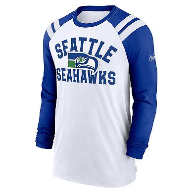 Men's Nike  White/Royal Seattle Seahawks Classic Arc Raglan Tri-Blend Long Sleeve T-Shirt