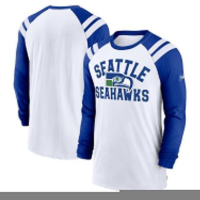 Men's Nike  White/Royal Seattle Seahawks Classic Arc Raglan Tri-Blend Long Sleeve T-Shirt