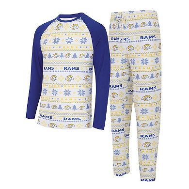 Men's Concepts Sport White/Royal Los Angeles Rams Tinsel Raglan Long Sleeve T-Shirt & Pants Sleep Set