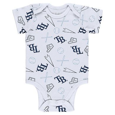 Newborn & Infant Gray/White/Navy Tampa Bay Rays Three-Piece Turn Me Around Bodysuits & Pant Set