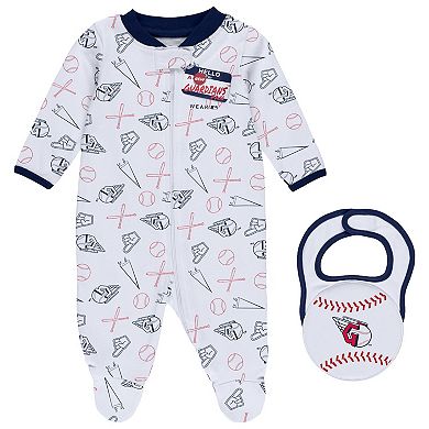 Newborn & Infant White Cleveland Guardians Sleep & Play Full-Zip Footed Jumper with Bib