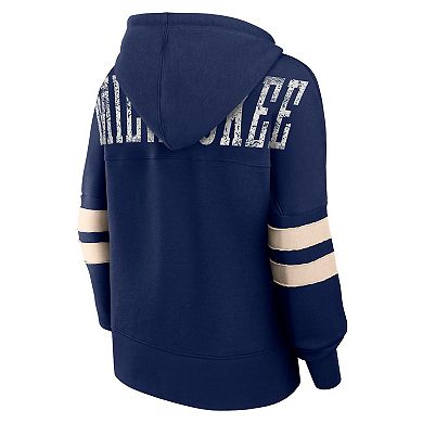 Women's Fanatics Branded Navy Milwaukee Brewers Bold Move Notch Neck Pullover Hoodie