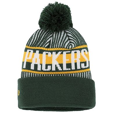 Youth New Era Green Green Bay Packers Striped  Cuffed Knit Hat with Pom