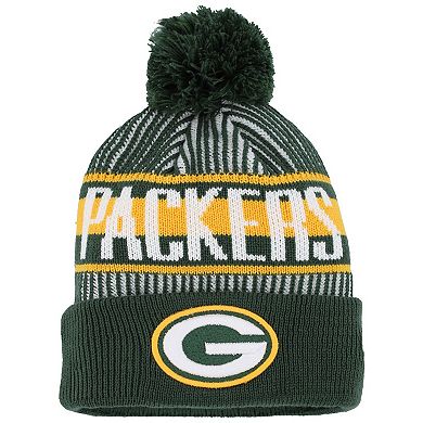 Youth New Era Green Green Bay Packers Striped  Cuffed Knit Hat with Pom