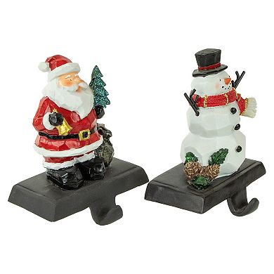 Set of 2 Santa and Snowman Christmas Stocking Holders 5.5"