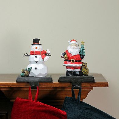 Set of 2 Santa and Snowman Christmas Stocking Holders 5.5"
