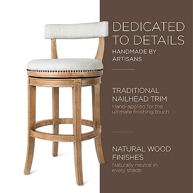 Maven Lane Alexander Kitchen Bar Stool In Weathered Oak Finish W/ Sand Color Fabric Upholstery