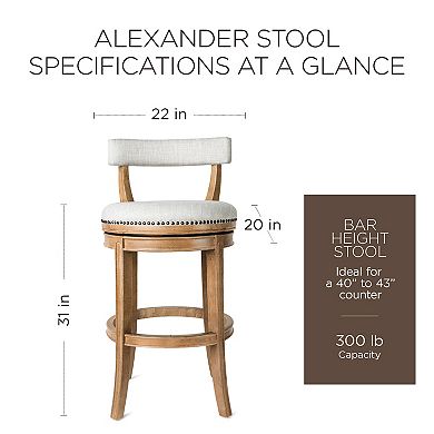 Maven Lane Alexander Kitchen Bar Stool In Weathered Oak Finish W/ Sand Color Fabric Upholstery