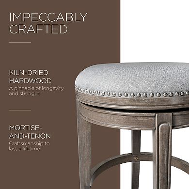 Maven Lane Alexander Backless Counter Stool In Reclaimed Oak Finish W/ Ash Grey Fabric Upholstery