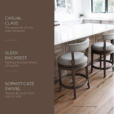 Maven Lane Alexander Bar Stool In Reclaimed Oak Finish W/ Ash Grey Fabric Upholstery