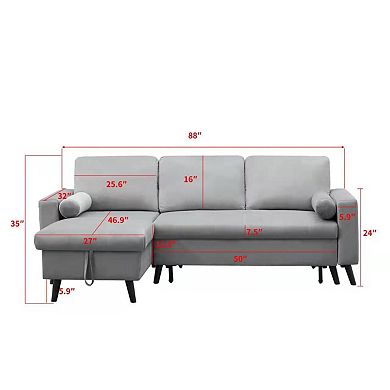 F.c Design Reversible Pull Out Sleeper Sectional Storage Sofa Bed With Left/right Handed Chaise