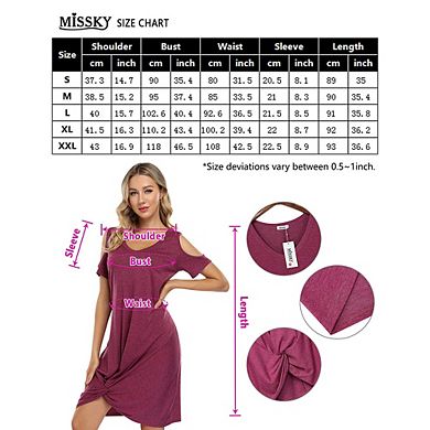 Women V Neck T-shirt Dresses Swing Short Sleeve Cold Shoulder Tunic Twist Knot Midi Shirt Dress