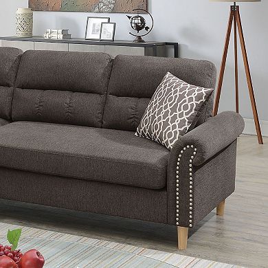 F.c Design Polyfiber Reversible Sectional Sofa Set With Chaise Pillows Plush Cushion Couch Nailheads