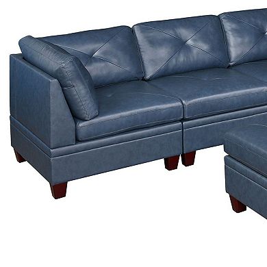 F.c Design Genuine Leather Tufted 6pc Sectional Set Corner Wedge & Armless Chair Sofa Couch