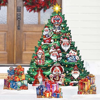 Santa Christmas Tree Set Outdoor Indoor Wooden Christmas Decor By J. Mills-price