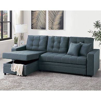 F.c Design Convertible Sectional Pull Out Bed Sofa Chaise Reversible Storage Polyfiber Tufted Couch