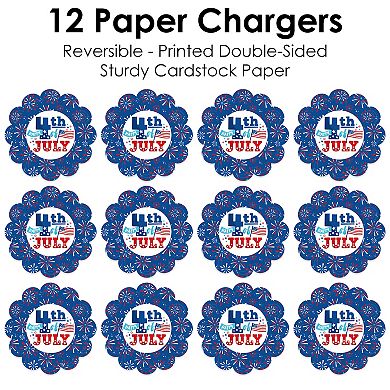 Big Dot Of Happiness Firecracker 4th Of July Red, White And Royal Blue Paper Chargers 12 Ct