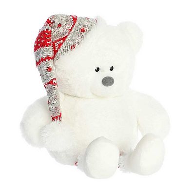 Aurora Large White Holiday Snowballs 15" Crystal Snowball Bear Festive Stuffed Animal