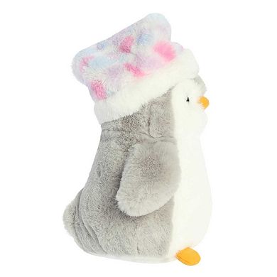 Aurora Medium Grey PomPom Penguin 10.5" Pink Mosaic Festive Stuffed Animal