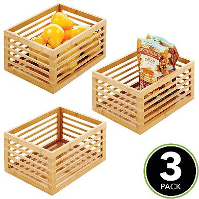 mDesign Formbu 12" x 9" x 6" Natural Wood Slotted Storage Organizer Bin - 3 Pack