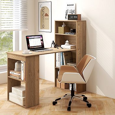 Computer Desk Writing Workstation Office with 6-Tier Storage Shelves