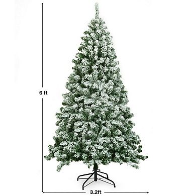 6 Feet Snow Flocked Artificial Christmas Tree Hinged With 928 Tips