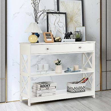 3-tier Console Table With Drawers For Living Room Entryway