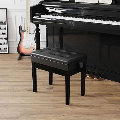 Adjustable Wooden Piano Bench Stool with Sheet Music Storage Black