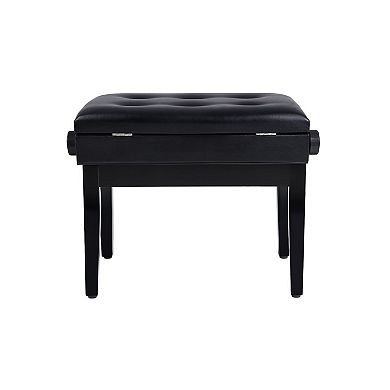 Adjustable Wooden Piano Bench Stool with Sheet Music Storage Black