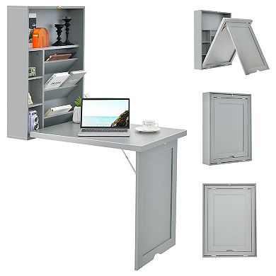 Wall Mounted Fold-Out Convertible Floating Desk Space Saver